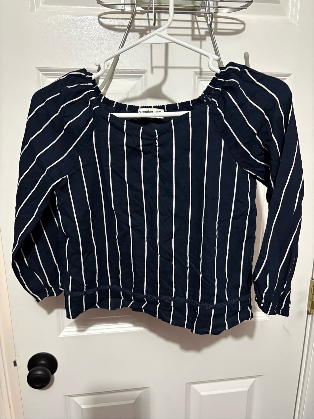 abercrombie kids Navy & White Vertical Stripe Off-Shoulder Blouse